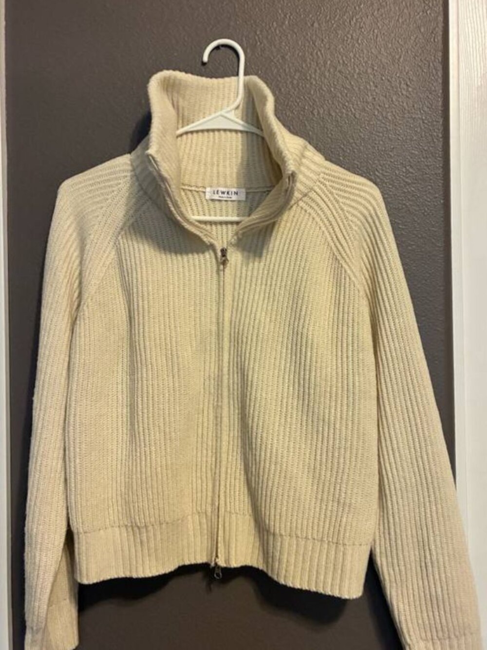 Lewkin cream zip up girl sweater size S